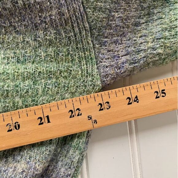 Talbots Striped Pullover Sweater Womens L Green Button Mock Neck Ribbed Wool - Picture 6 of 8